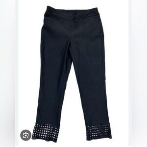 Chicos like new black pull on stretch capris pants with lace bottom